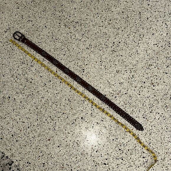 Brown leather belt silver concho stud studded medium m - Picture 4 of 4